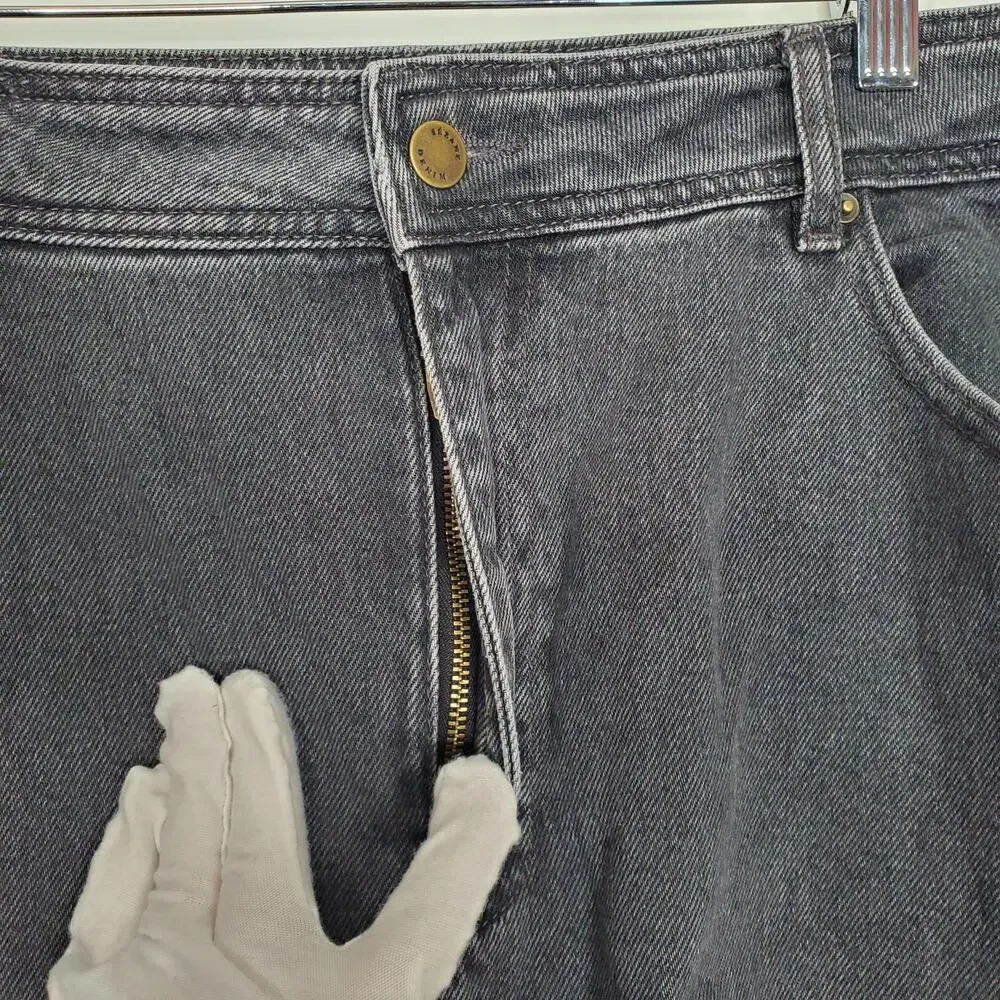 Sezane Le Crop Denim Wide Leg Crop Jeans High Waist Middle Grey Size 48 US 16 - Picture 6 of 10